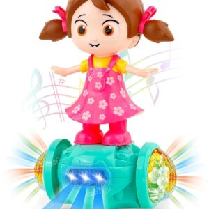 zest 4 toyz 360 degree rotating musical dancing girl toy, dancing doll with flashing lights & bump and go action, activity play center toy for kid early learning educational toys for toddlers